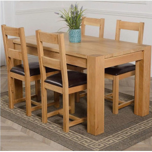 ChunKy Oak : Bàn Ăn 1m2 + 4 Ghế ( 2 Nan - Mặt Nệm )